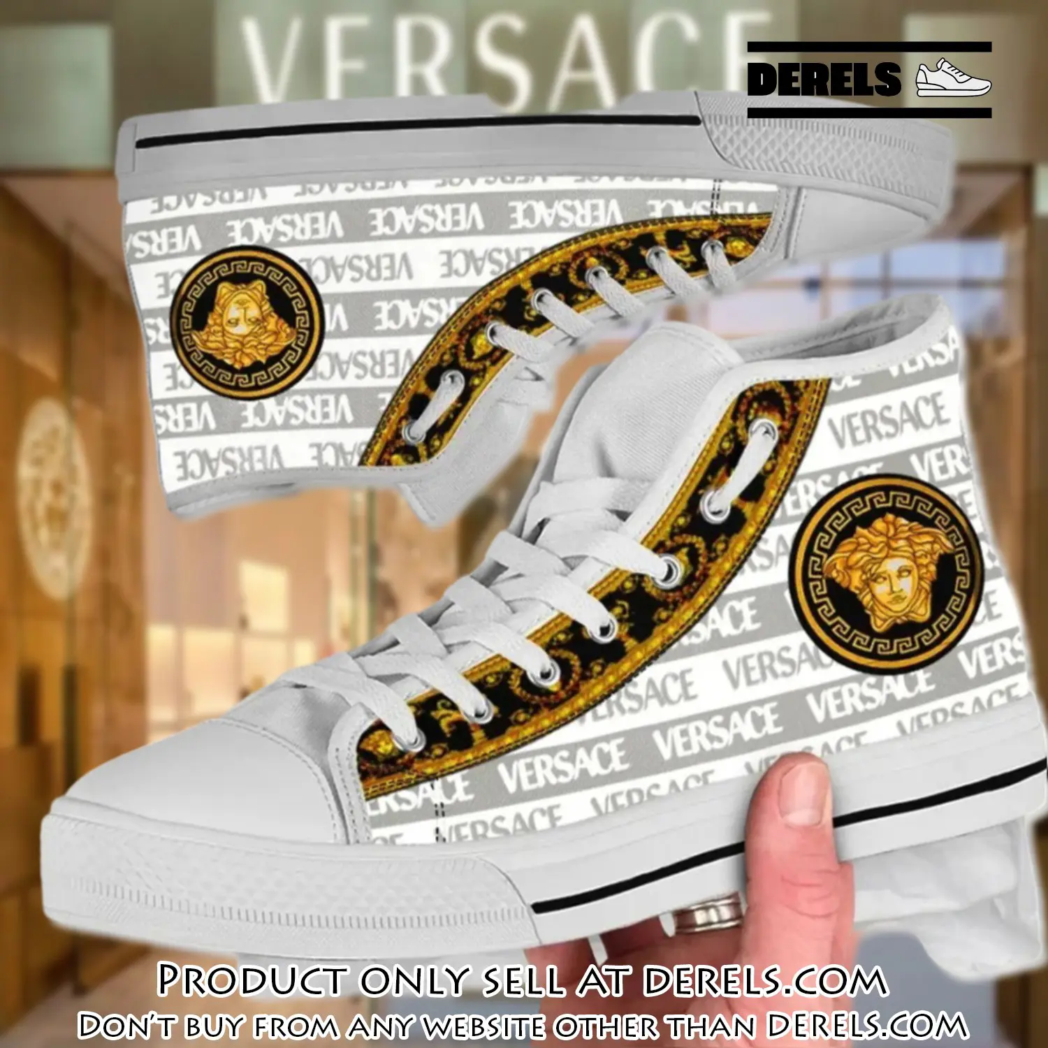 Versace new medusa gold white premium high top canvas shoes luxury brand gifts for men women dr1623155